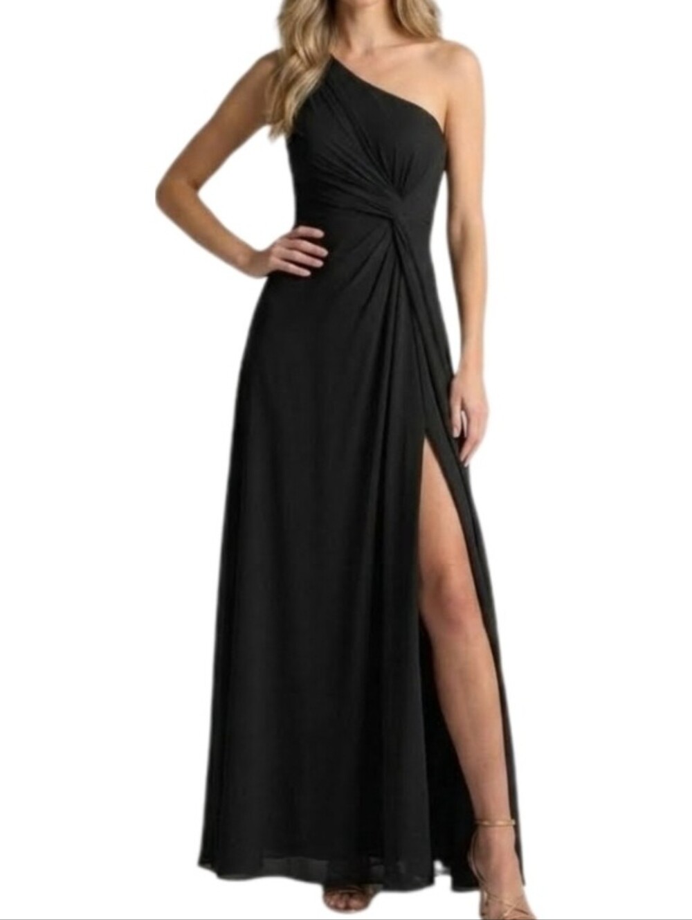 Azazi One Dress Vintage Shoulder Front Side Slit Formal Maxi Black Plus Size M